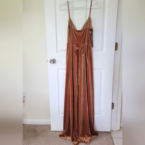 After Six Velvet Wrap Maxi Dress with Pockets & Back Tie in Golden Almond - Picture 3 of 4